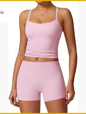 Women's 2-Piece Workout Set with Cross Back Tank & High Waist Shorts